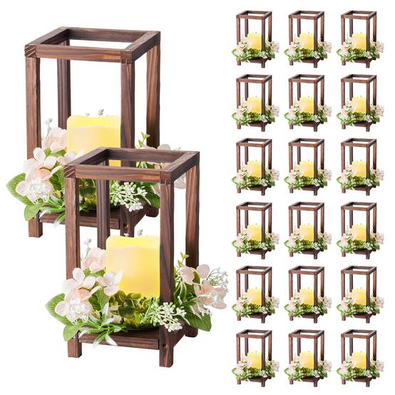 VEVOR Lanterne de Mariage Bois avec Bougies LED Couronnes Fleur Lot de 20 Marron - Image 1