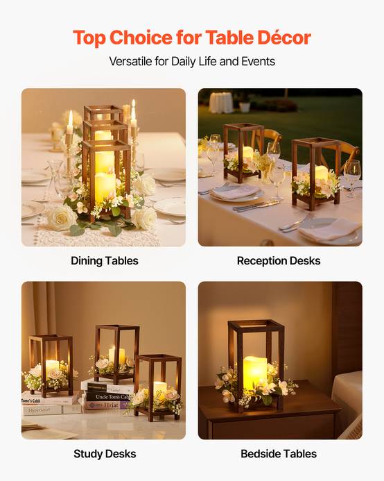 VEVOR Lanterne de Mariage Bois avec Bougies LED Couronnes Fleur Lot de 20 Marron - Image 6
