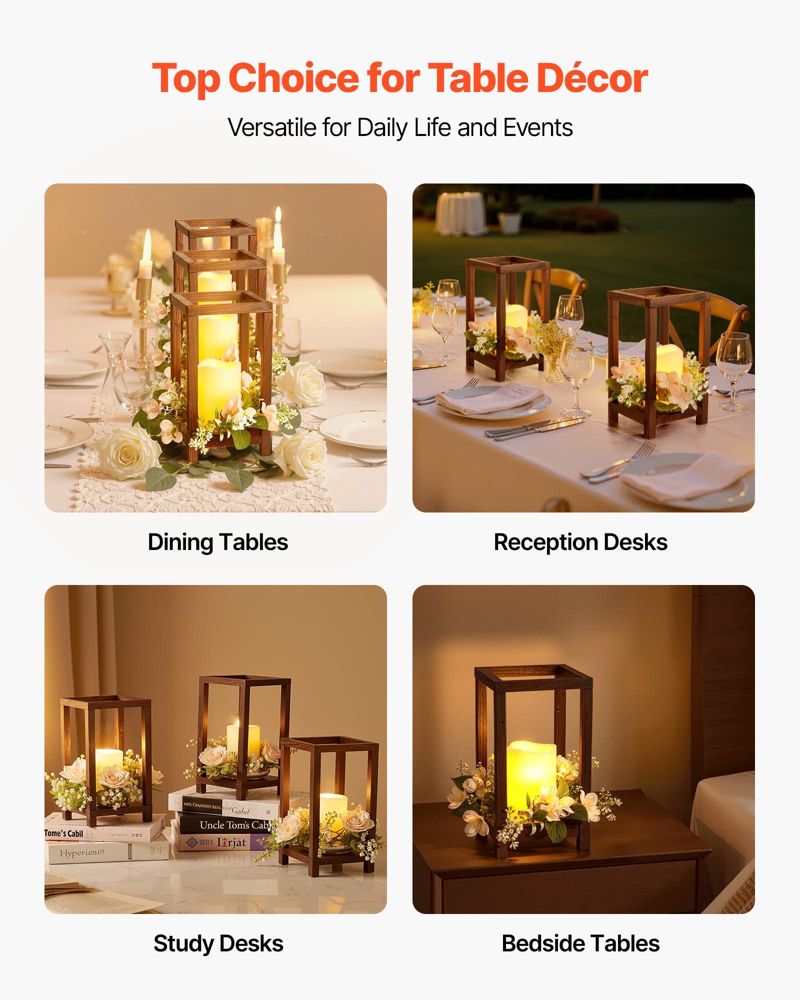 VEVOR Lanterne de Mariage Bois avec Bougies LED Couronnes Fleur Lot de 20 Marron - Image 6