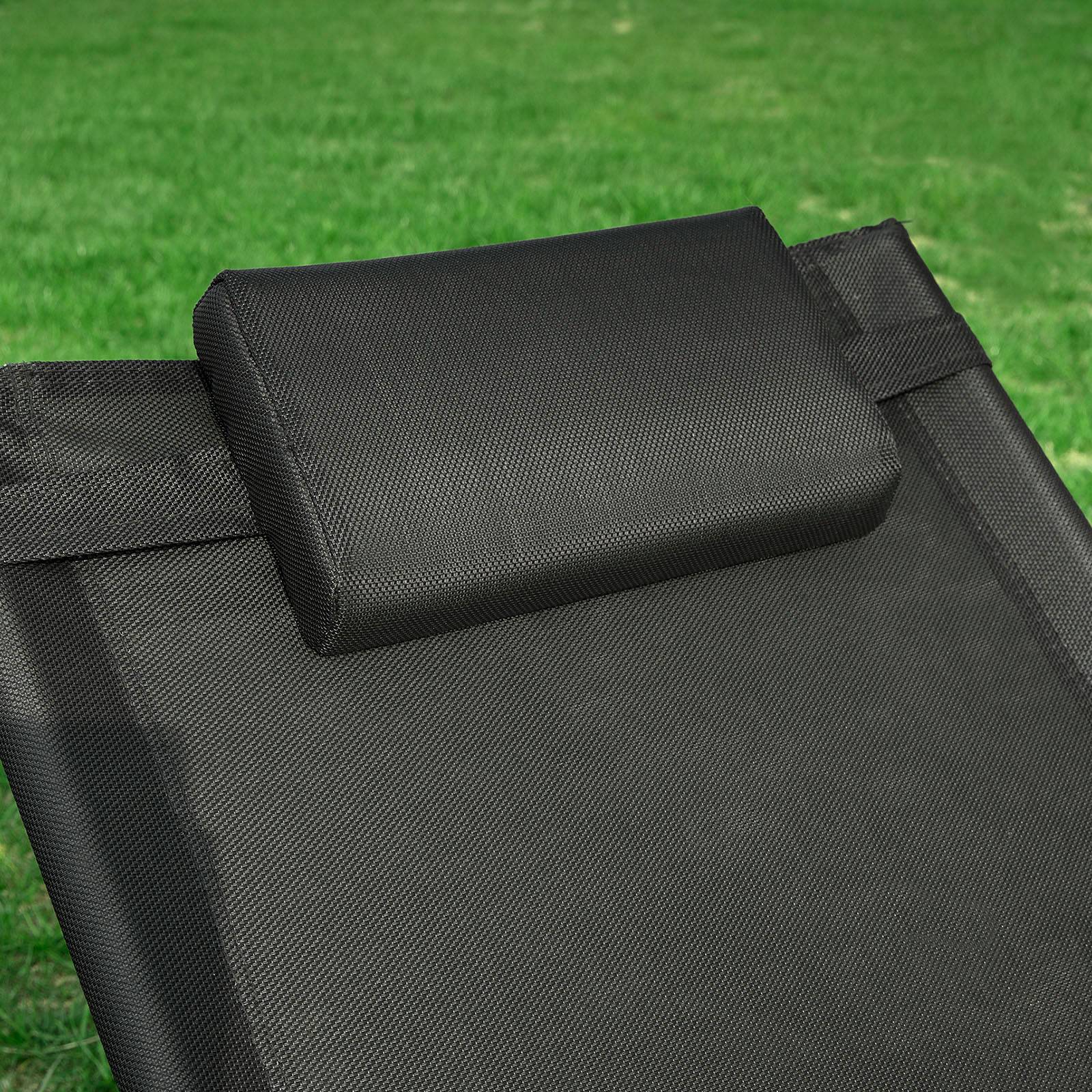 Bain de Soleil Transat de Jardin Chaise Longue avec Appui-tête Noir L.220 x l.60 x H.105 cm SoBuy - Image 5