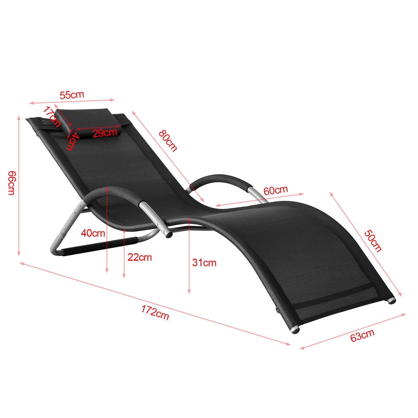 Bain de Soleil Transat de Jardin Chaise Longue avec Appui-tête Noir L.220 x l.60 x H.105 cm SoBuy - Image 3