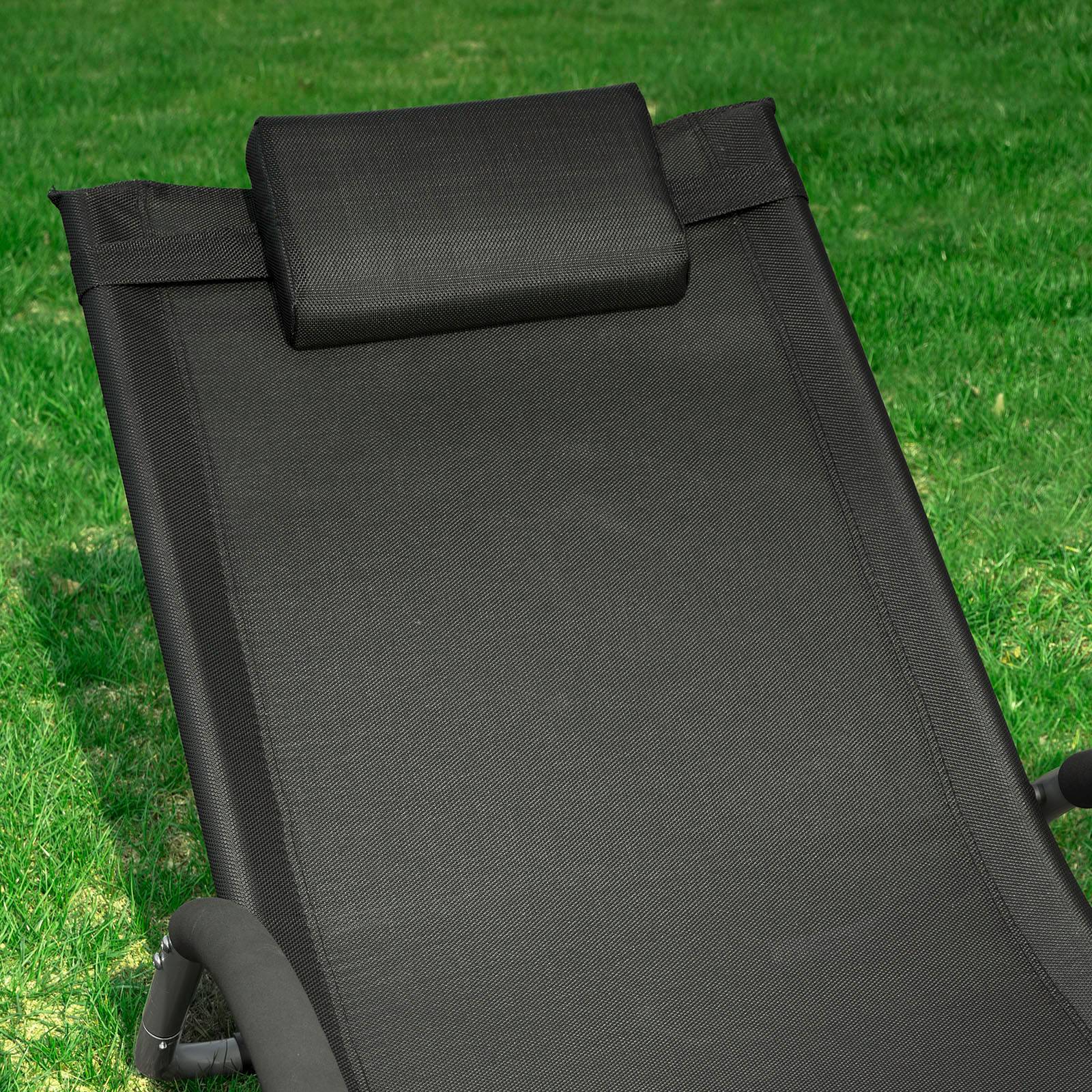 Bain de Soleil Transat de Jardin Chaise Longue avec Appui-tête Noir L.220 x l.60 x H.105 cm SoBuy - Image 7