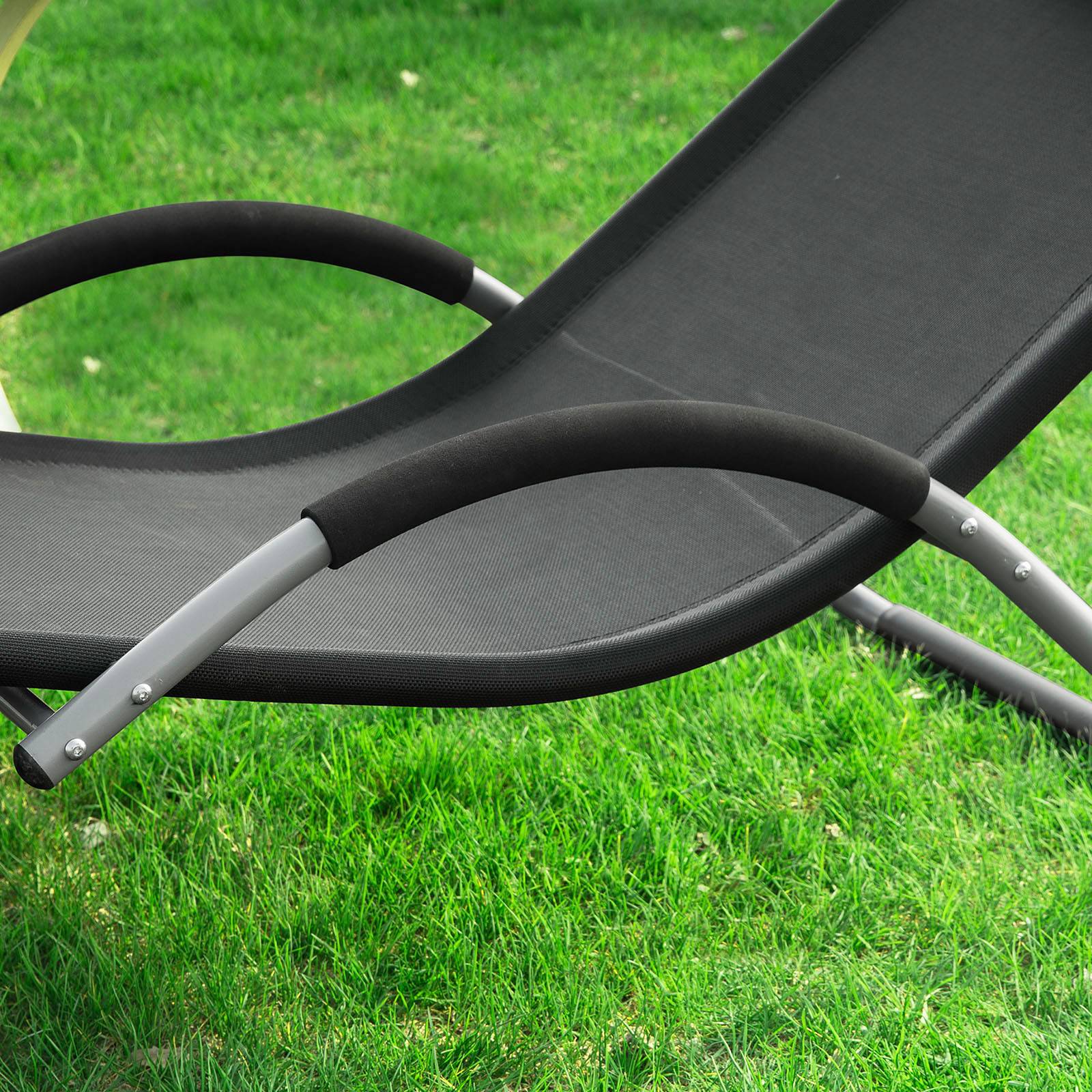 Bain de Soleil Transat de Jardin Chaise Longue avec Appui-tête Noir L.220 x l.60 x H.105 cm SoBuy - Image 8