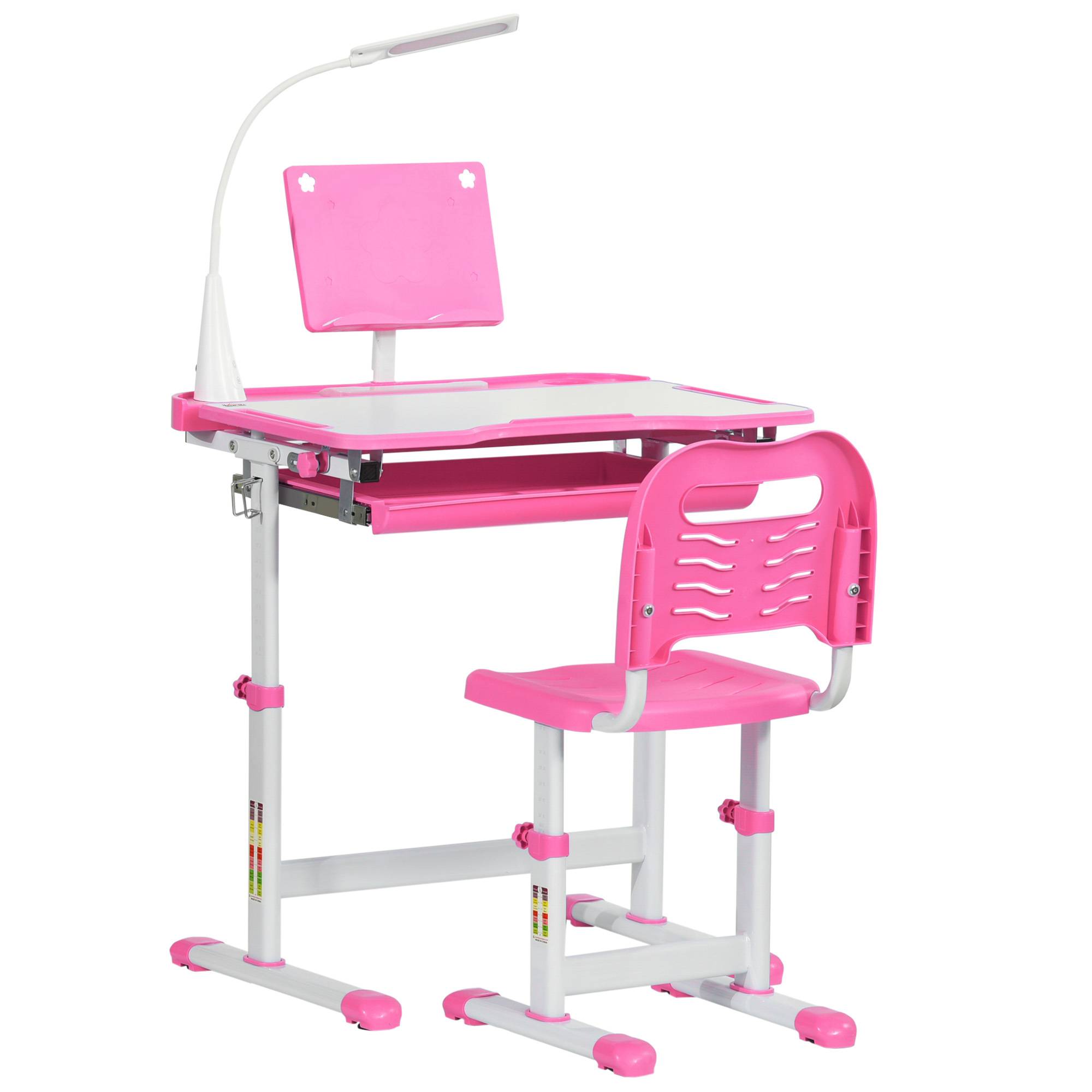 Banc scolaire réglable avec chaise enfant 6-12 ans,70×49,5×80-105 cm, rose - Image 1