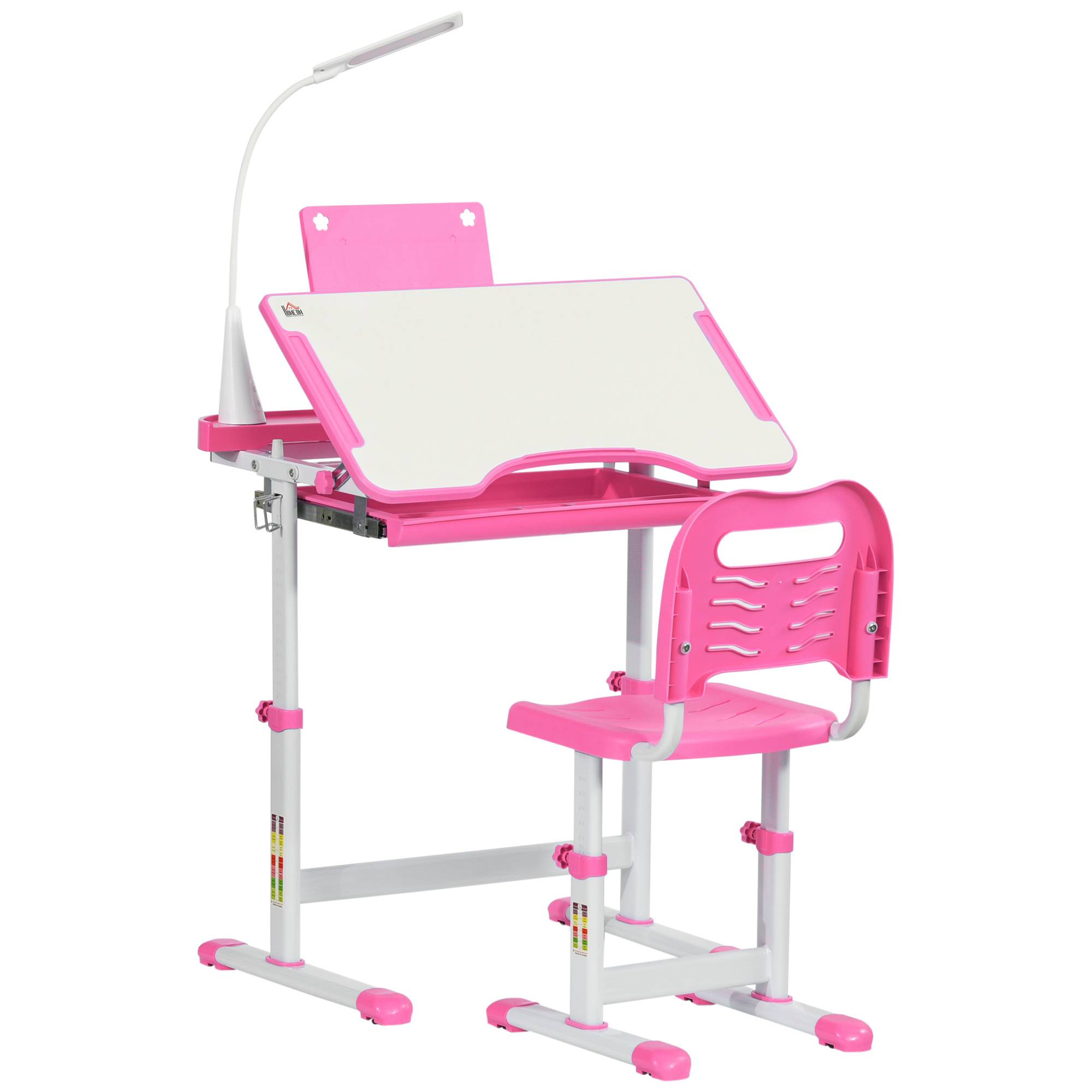 Banc scolaire réglable avec chaise enfant 6-12 ans,70×49,5×80-105 cm, rose - Image 2