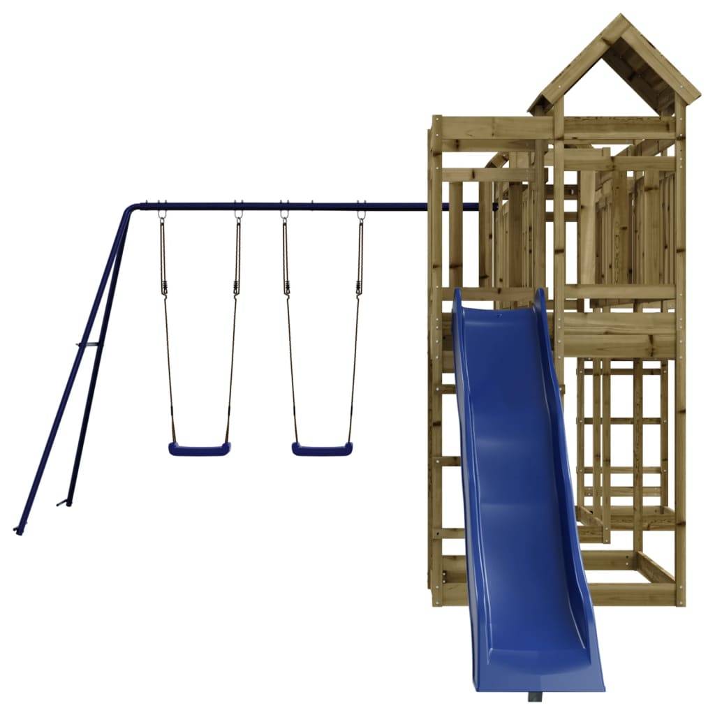 Helloshop26 - Aire de jeux d'extérieur balançoires toboggan portiques robuste jeux jardin 362 x 585 x 238 cm bois de pin imprégné - Image 1