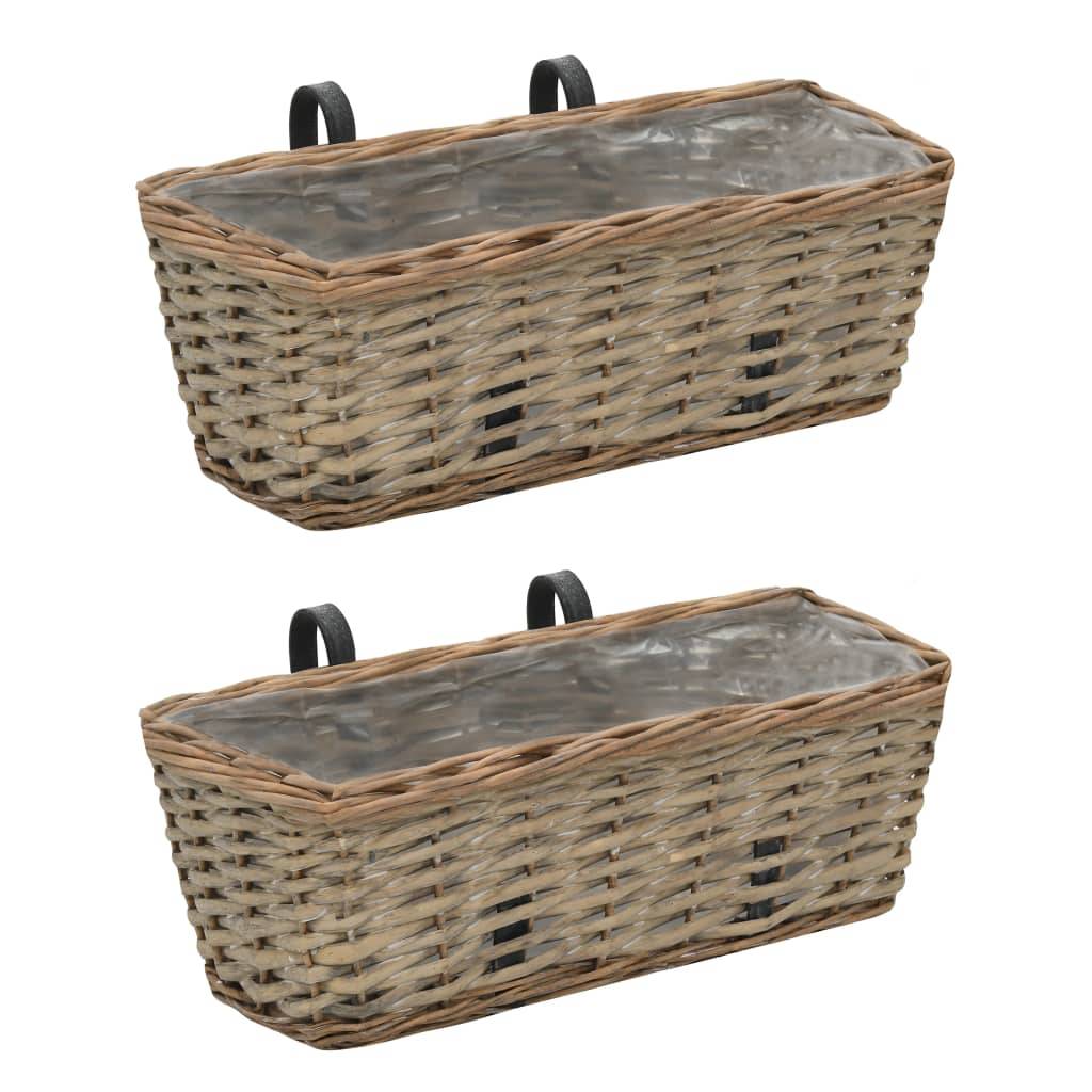 Helloshop26 - Lot de 2 jardinière de balcon osier avec doublure en PE 40 cm - Image 1