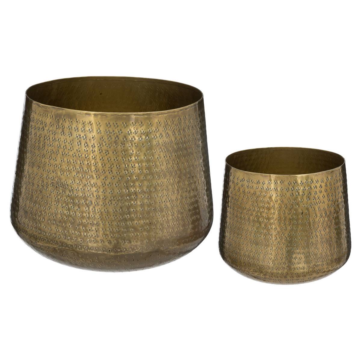 Lot de 2 Cache-pots en Métal Martelé Doré D 30 et D 24 cm - Image 1