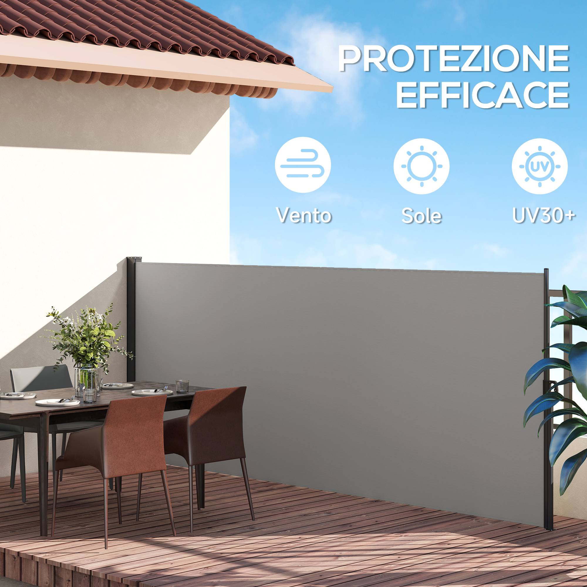 Store Latéral Rétractable Métal et Polyester Terrasse Balcon 400x160cm Gris Clair - ComfortXL Outdoor Living - Image 6
