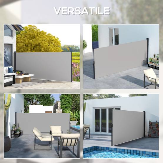 Store Latéral Rétractable Métal et Polyester Terrasse Balcon 400x160cm Gris Clair - ComfortXL Outdoor Living - Image 9