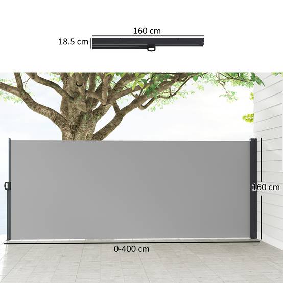 Store Latéral Rétractable Métal et Polyester Terrasse Balcon 400x160cm Gris Clair - ComfortXL Outdoor Living - Image 5
