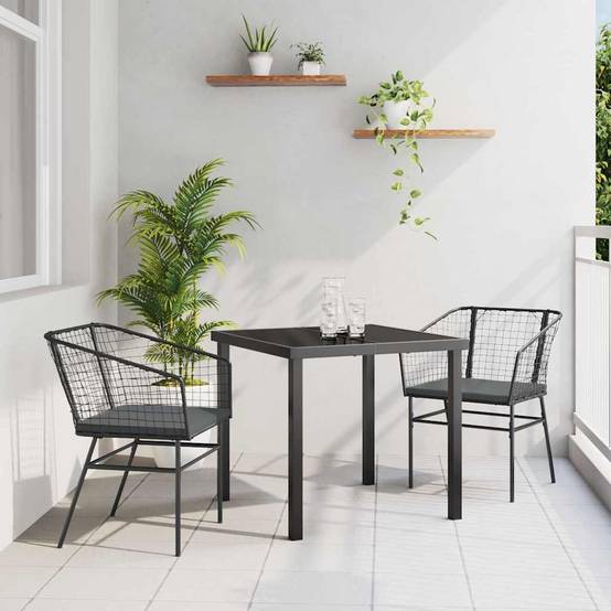 Ensemble de salle à manger pour jardin 3 pcs | Mobilier d'extérieur Noir polyrotin Maison Chic - Image 2