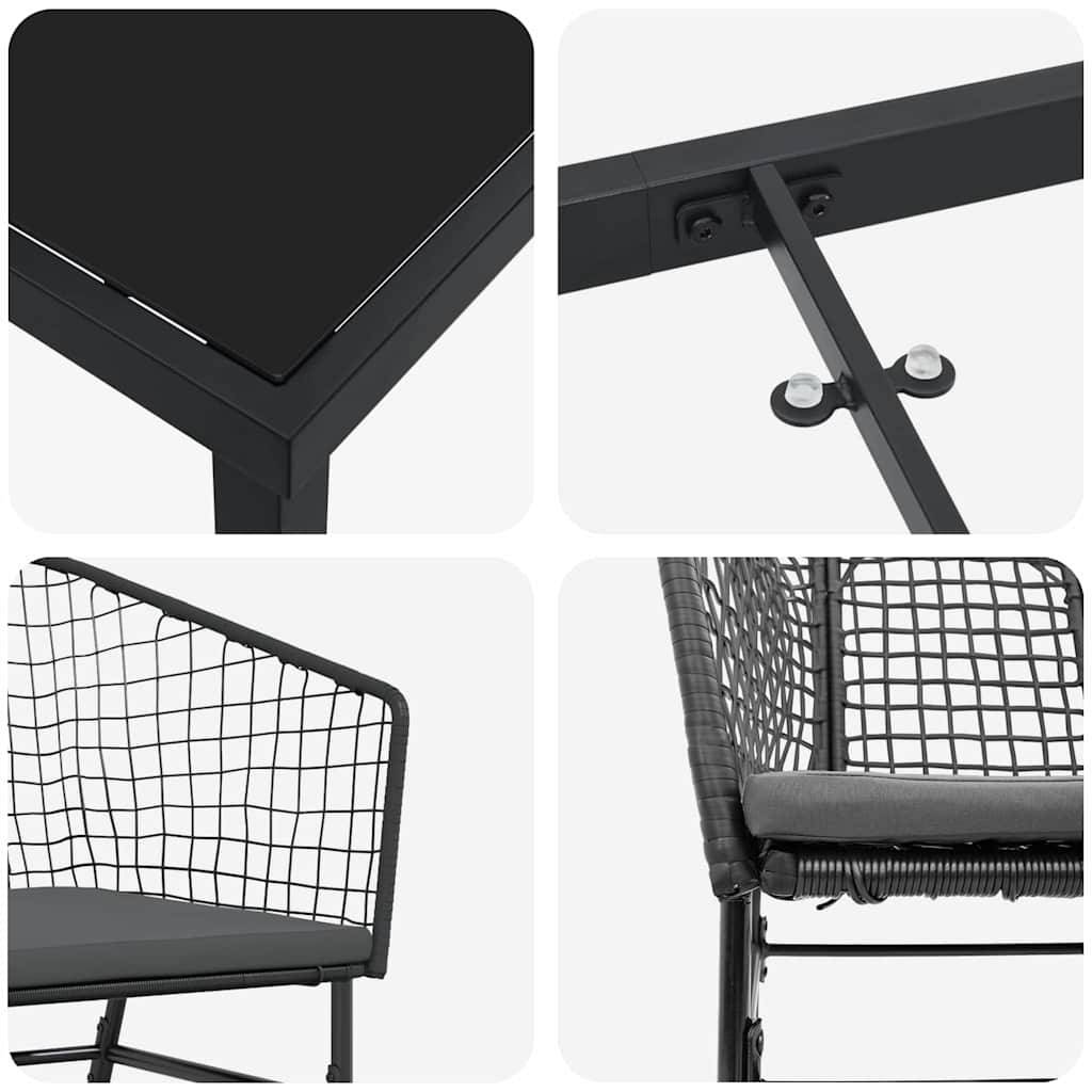 Ensemble de salle à manger pour jardin 3 pcs | Mobilier d'extérieur Noir polyrotin Maison Chic - Image 9