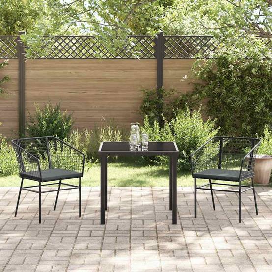Ensemble de salle à manger pour jardin 3 pcs | Mobilier d'extérieur Noir polyrotin Maison Chic - Image 4