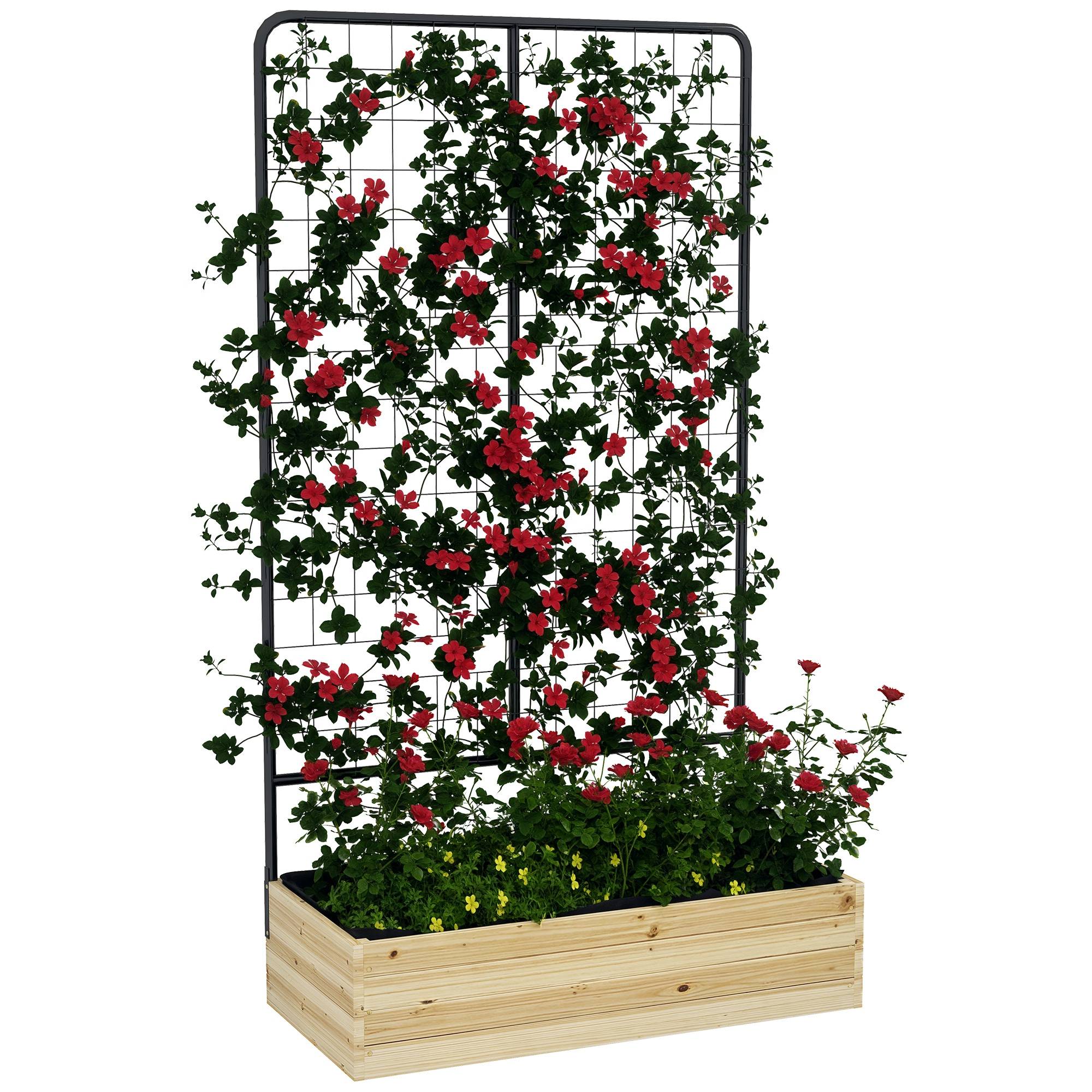 Sans Marque - Potager surélevé treillis doublure polaire bois naturel acier 80x38x145 cm noir - Image 1