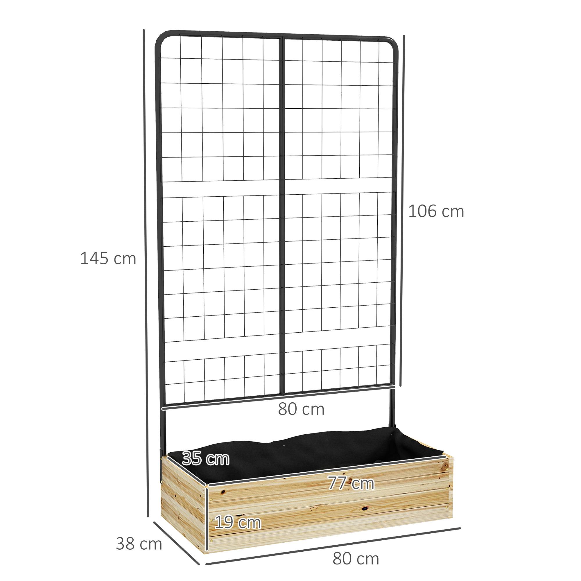 Sans Marque - Potager surélevé treillis doublure polaire bois naturel acier 80x38x145 cm noir - Image 5