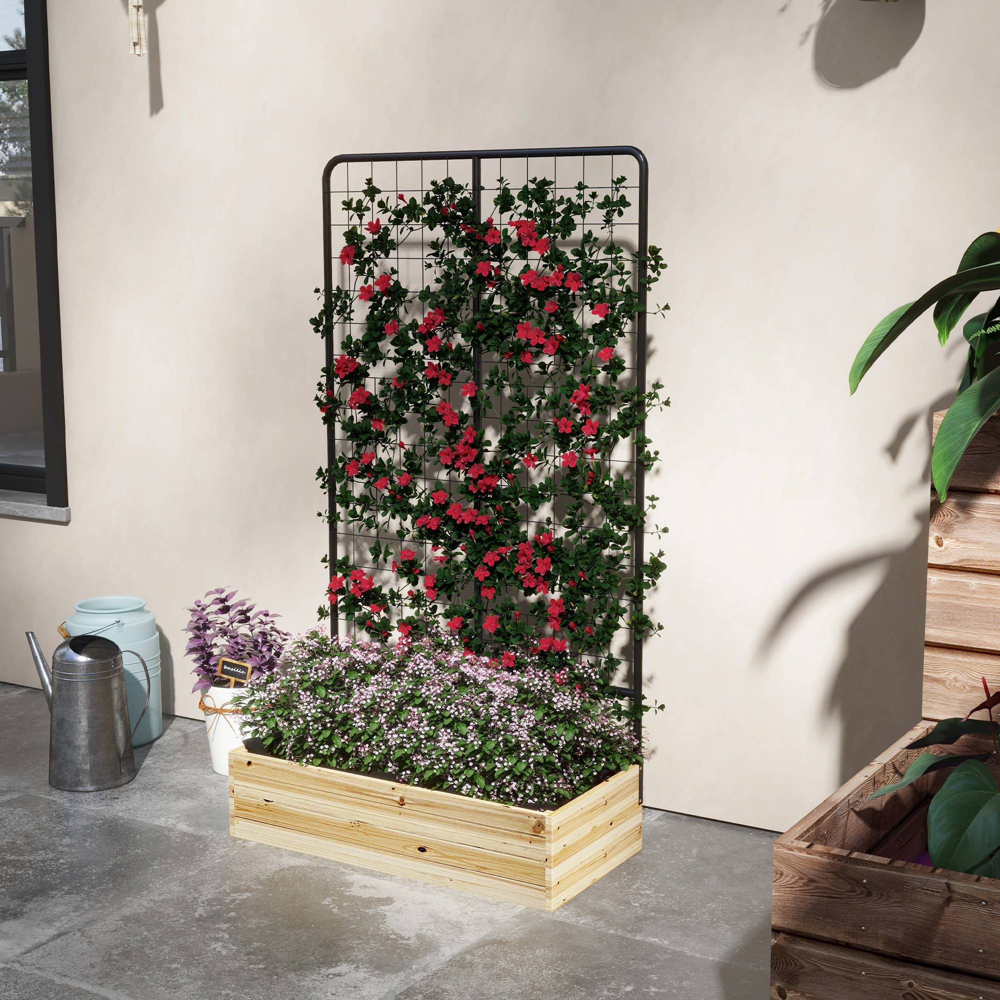Sans Marque - Potager surélevé treillis doublure polaire bois naturel acier 80x38x145 cm noir - Image 4