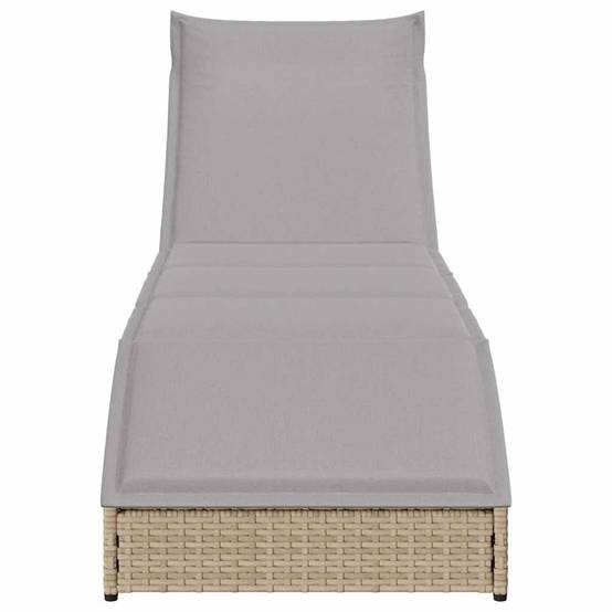 Chaise longue | Transat | Bain de soleil pliante coussin et rangement beige résine tressée - Image 5