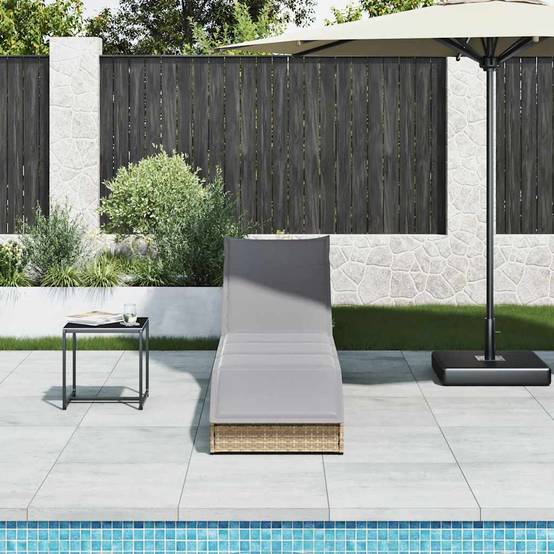Chaise longue | Transat | Bain de soleil pliante coussin et rangement beige résine tressée - Image 3
