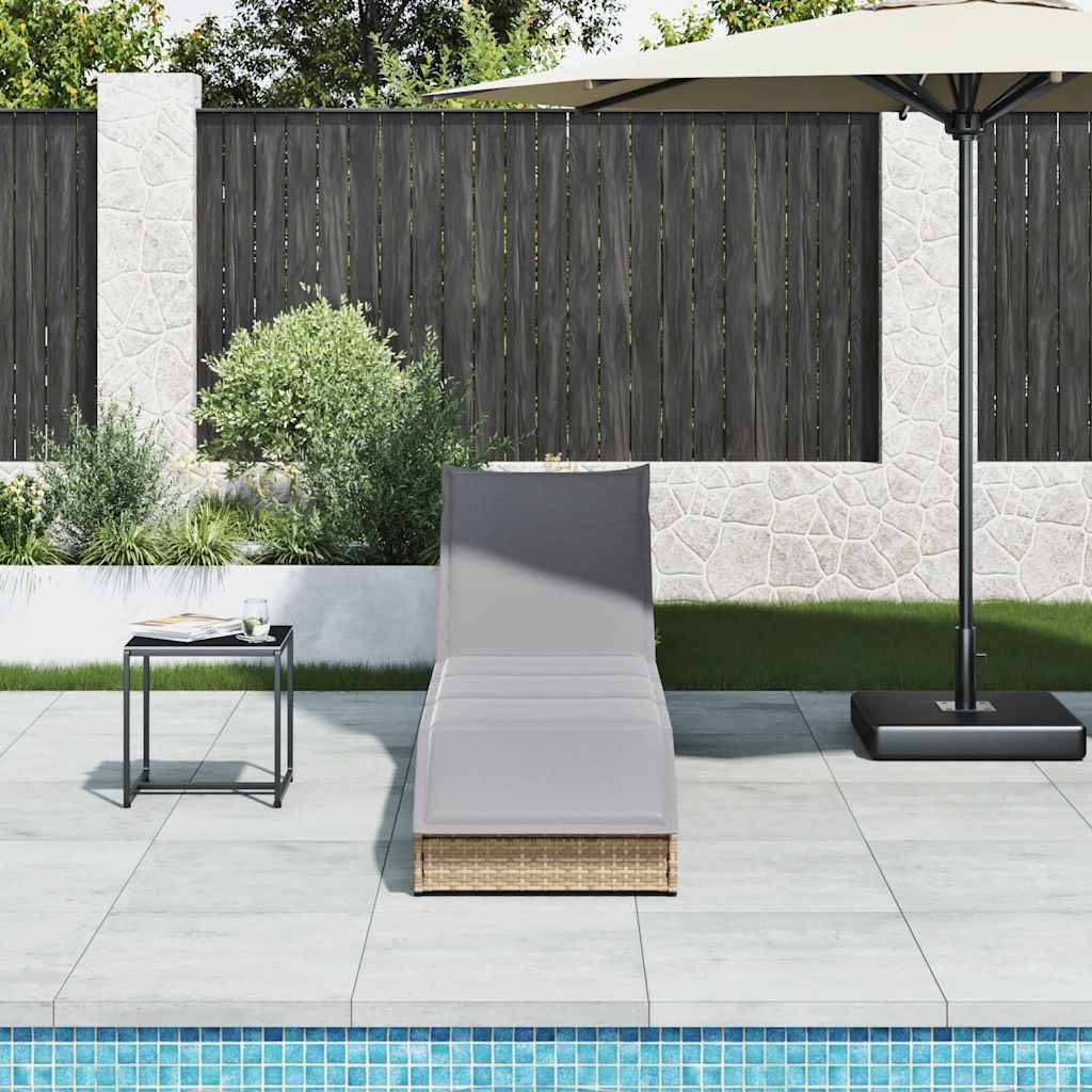 Chaise longue | Transat | Bain de soleil pliante coussin et rangement beige résine tressée - Image 3
