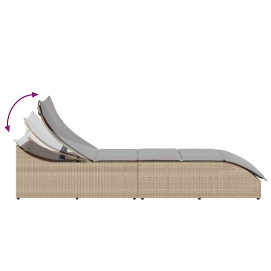 Chaise longue | Transat | Bain de soleil pliante coussin et rangement beige résine tressée - Image 8