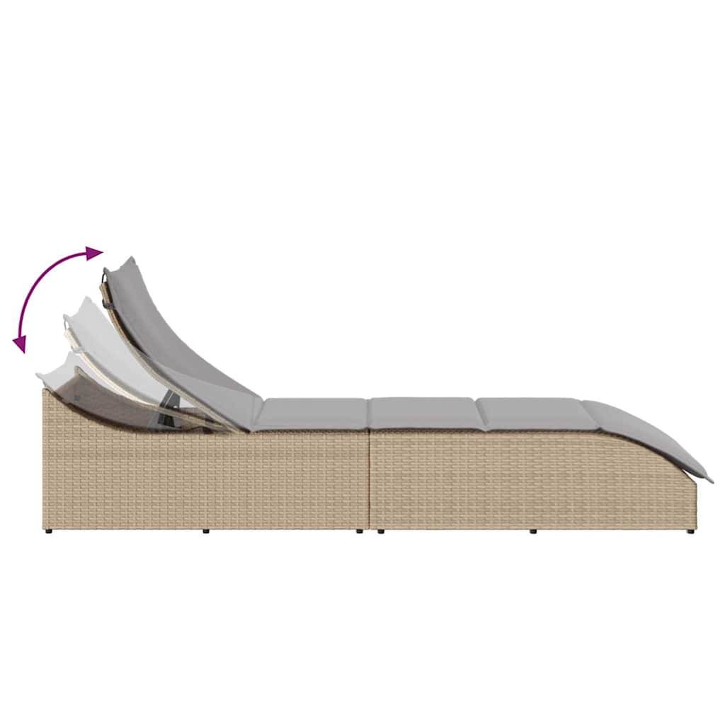 Chaise longue | Transat | Bain de soleil pliante coussin et rangement beige résine tressée - Image 8