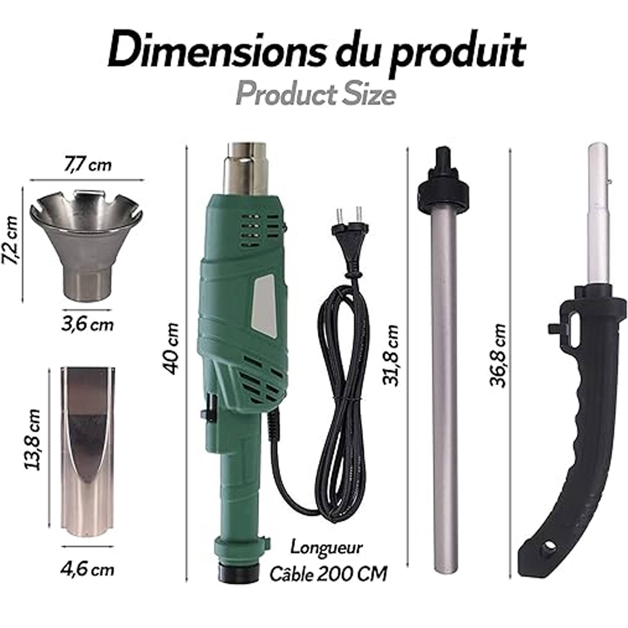 Fishtec - Désherbeur Électrique 2000W 600°C - 2 en 1 Allume-Barbecue et Désherbeur - Manche Amovible 61 cm - Câble 2 m - Image 8