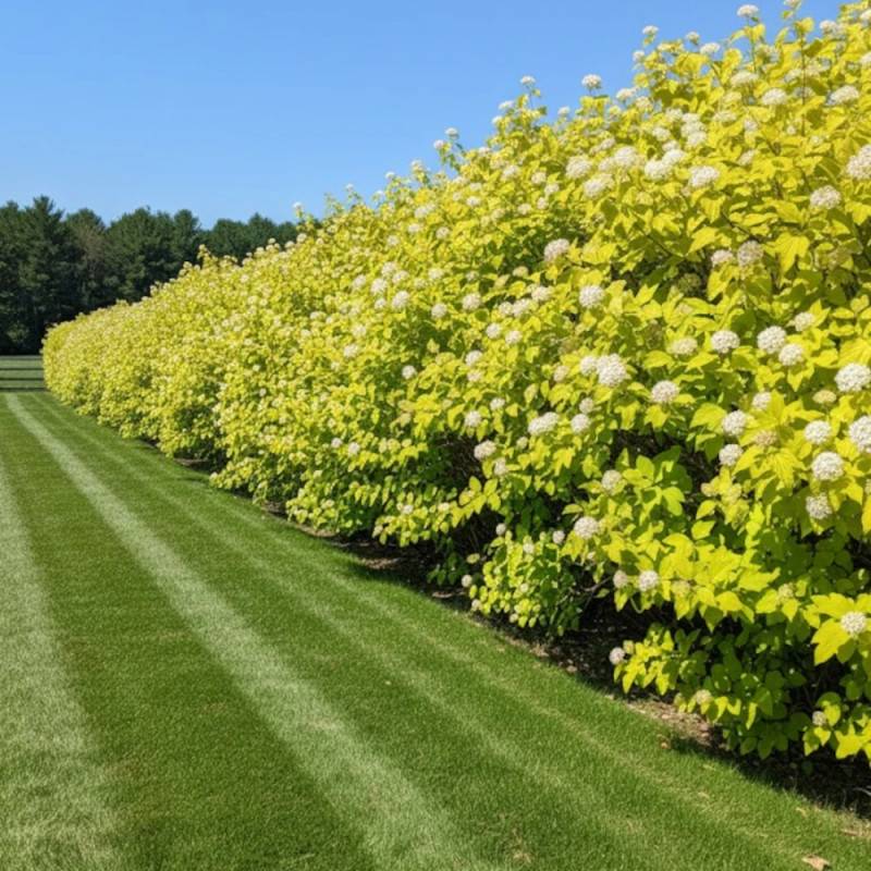 Physocarpus Dart's Gold, Physocarpe à fleurs Blanche - feuillage Caduc - Pot de 4L - 20/40 cm-  hauteur à maturité De 2,50 m à 3,00 m - Image 4
