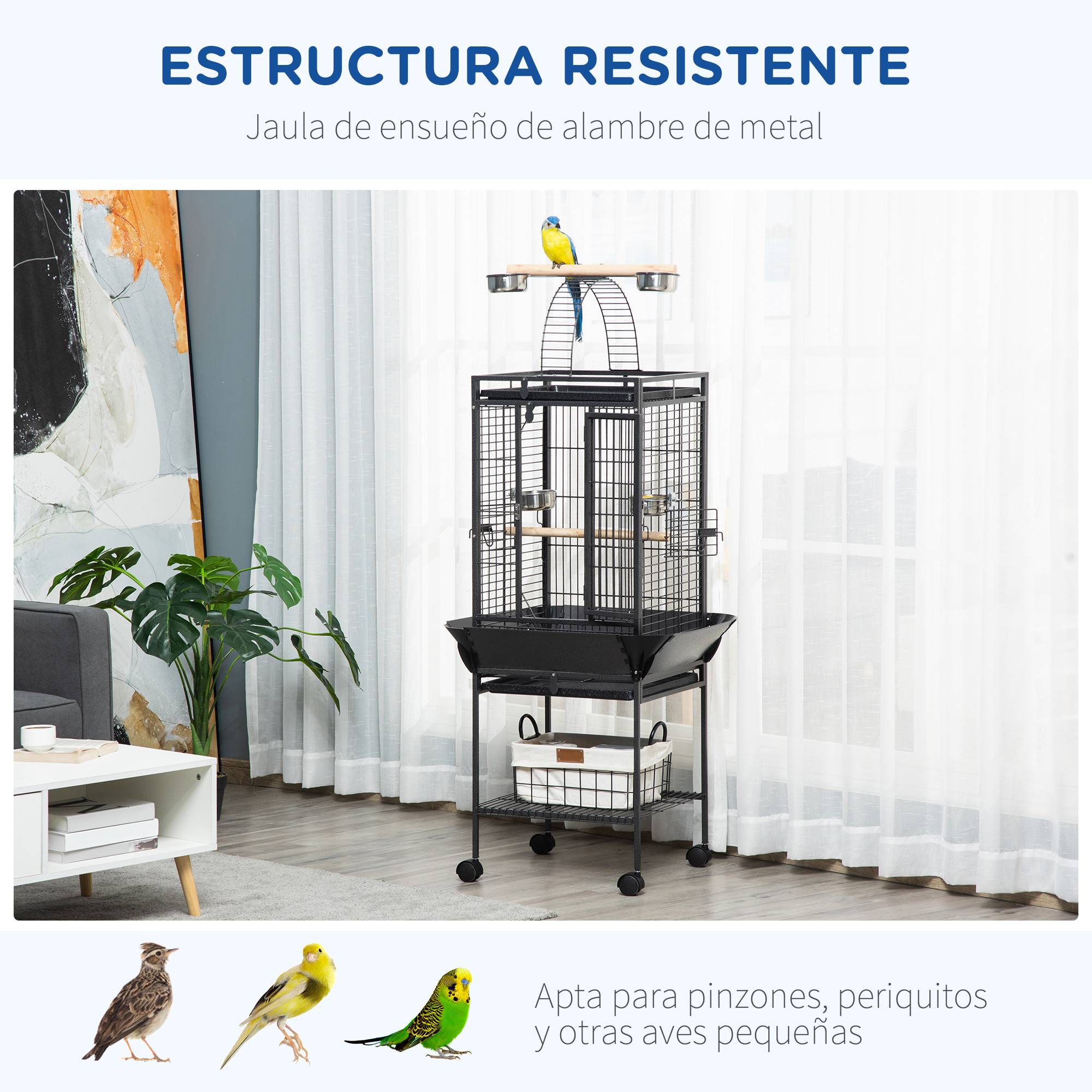 ComfortXL - Cage à Perroquet Grise en Acier sur Roulettes avec Aire de Jeu Supérieure pour Cacatès 156 cm - ComfortXL Outdoor Living - Image 9
