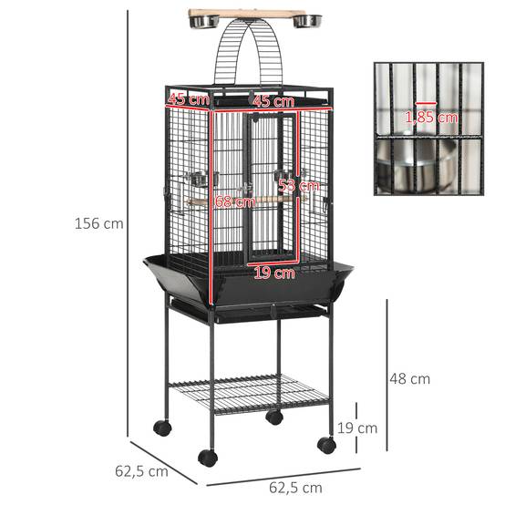 ComfortXL - Cage à Perroquet Grise en Acier sur Roulettes avec Aire de Jeu Supérieure pour Cacatès 156 cm - ComfortXL Outdoor Living - Image 5