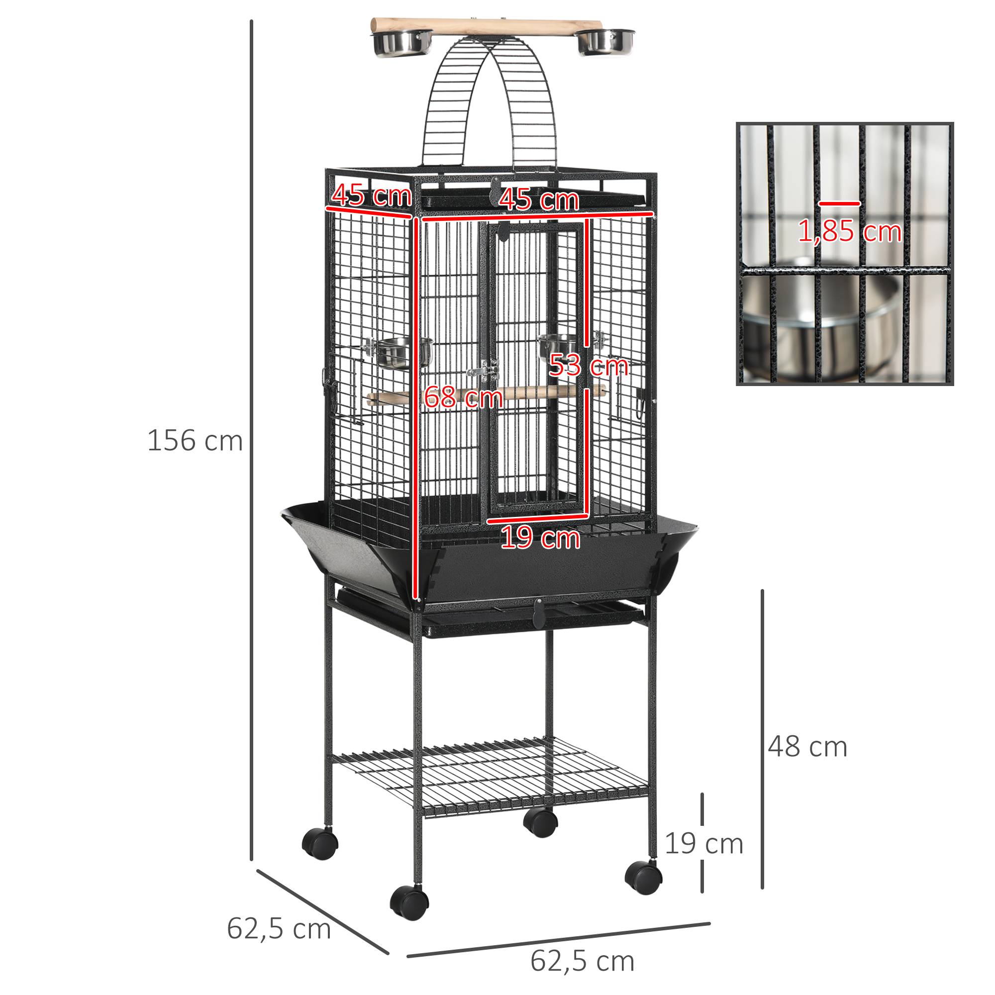 ComfortXL - Cage à Perroquet Grise en Acier sur Roulettes avec Aire de Jeu Supérieure pour Cacatès 156 cm - ComfortXL Outdoor Living - Image 5
