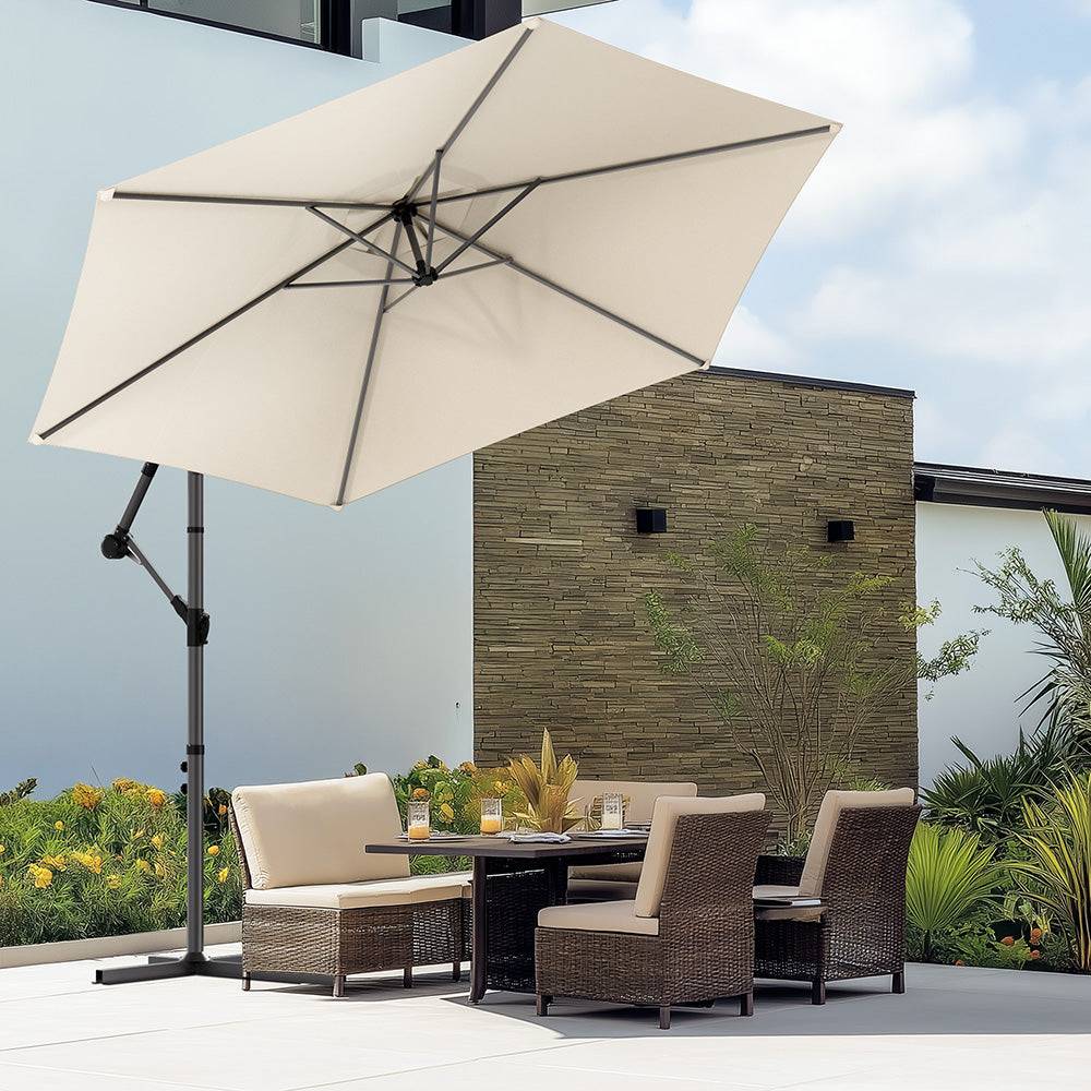 Vounot - Parasol déporté inclinable 3M avec housse de protection Beige - Inclinaison réglable - Rotatif 360° - Manivelle anti-retour - VOUNOT® - Image 2