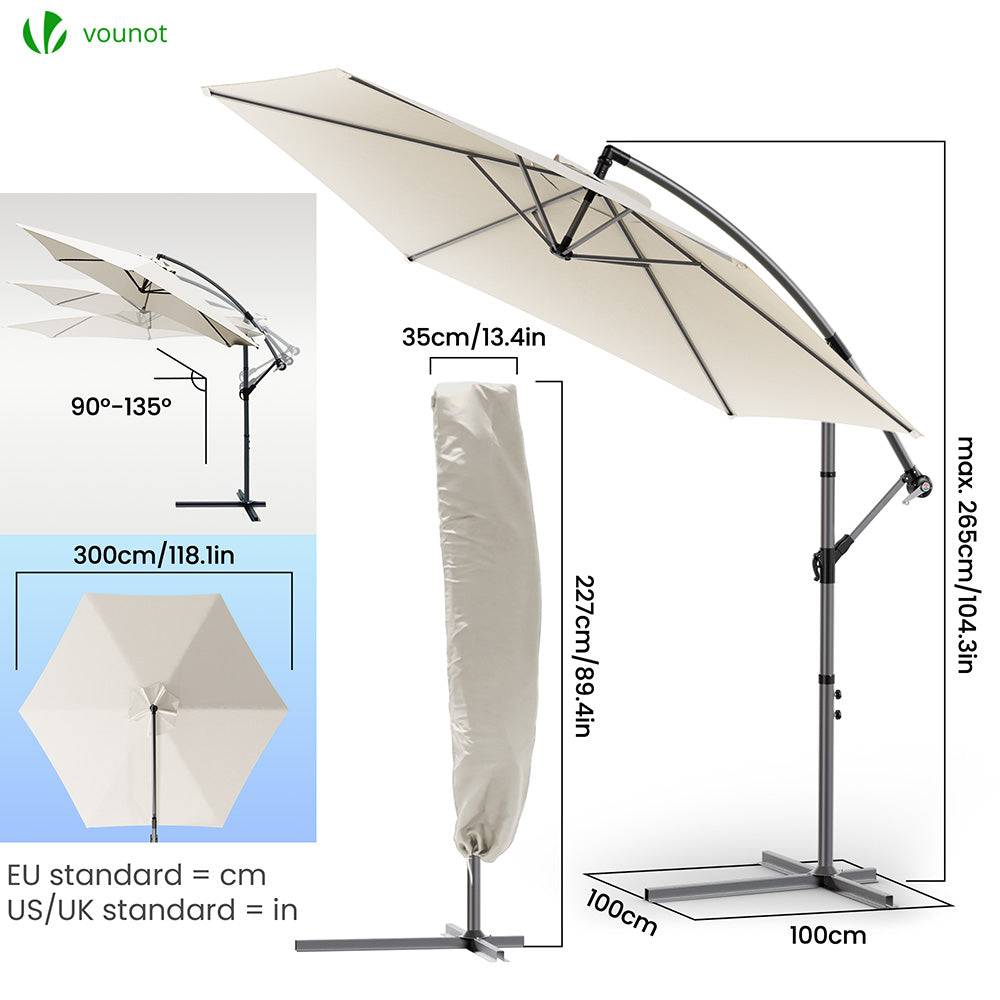 Vounot - Parasol déporté inclinable 3M avec housse de protection Beige - Inclinaison réglable - Rotatif 360° - Manivelle anti-retour - VOUNOT® - Image 6