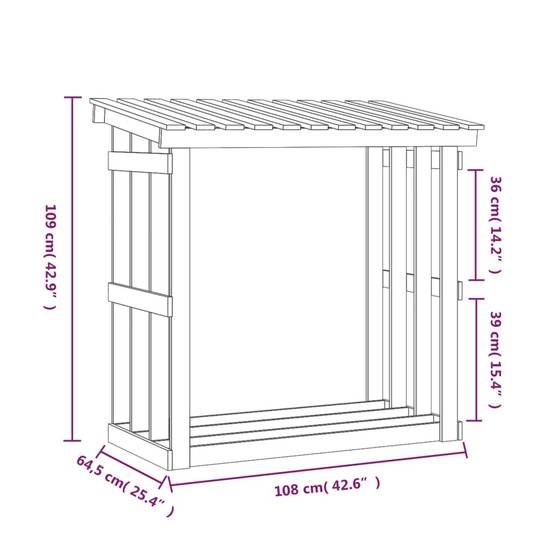 Abri à bûches extérieur en Pin Massif Non Traité Stockage bois avec Toit 108x64,5x109 cm - ComfortXL Outdoor Living - Image 8