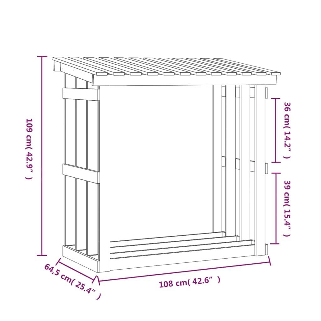 Abri à bûches extérieur en Pin Massif Non Traité Stockage bois avec Toit 108x64,5x109 cm - ComfortXL Outdoor Living - Image 8