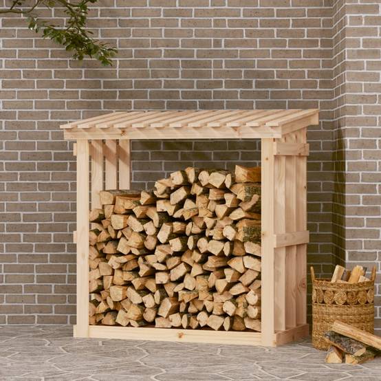 Abri à bûches extérieur en Pin Massif Non Traité Stockage bois avec Toit 108x64,5x109 cm - ComfortXL Outdoor Living - Image 1