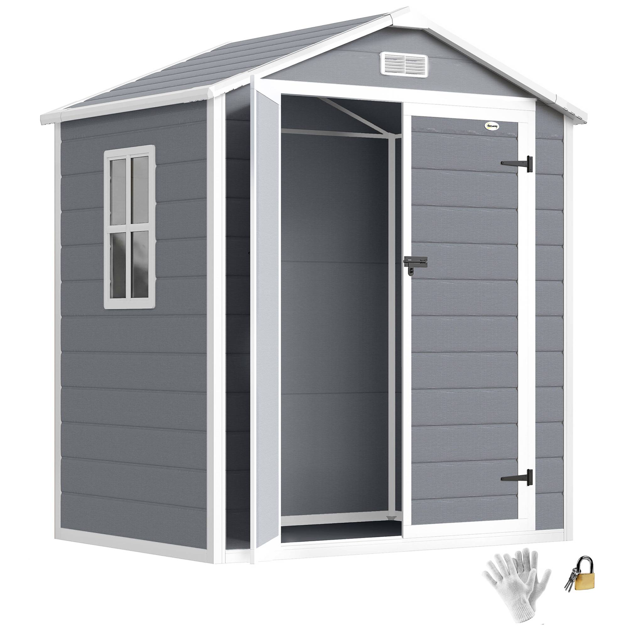 Sans Marque - Abri jardin métallique verrouillable double porte fenêtre aluminium 1,80x1,30x2,10 m gris - Image 1