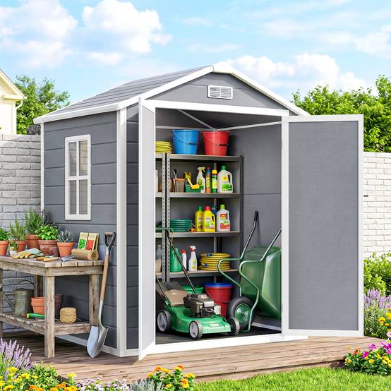 Sans Marque - Abri jardin métallique verrouillable double porte fenêtre aluminium 1,80x1,30x2,10 m gris - Image 3