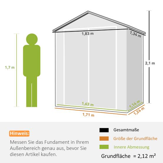 Sans Marque - Abri jardin métallique verrouillable double porte fenêtre aluminium 1,80x1,30x2,10 m gris - Image 5