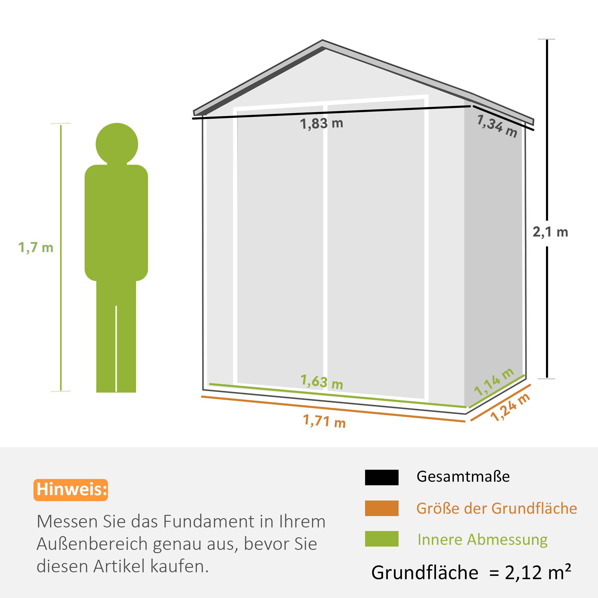 Sans Marque - Abri jardin métallique verrouillable double porte fenêtre aluminium 1,80x1,30x2,10 m gris - Image 5