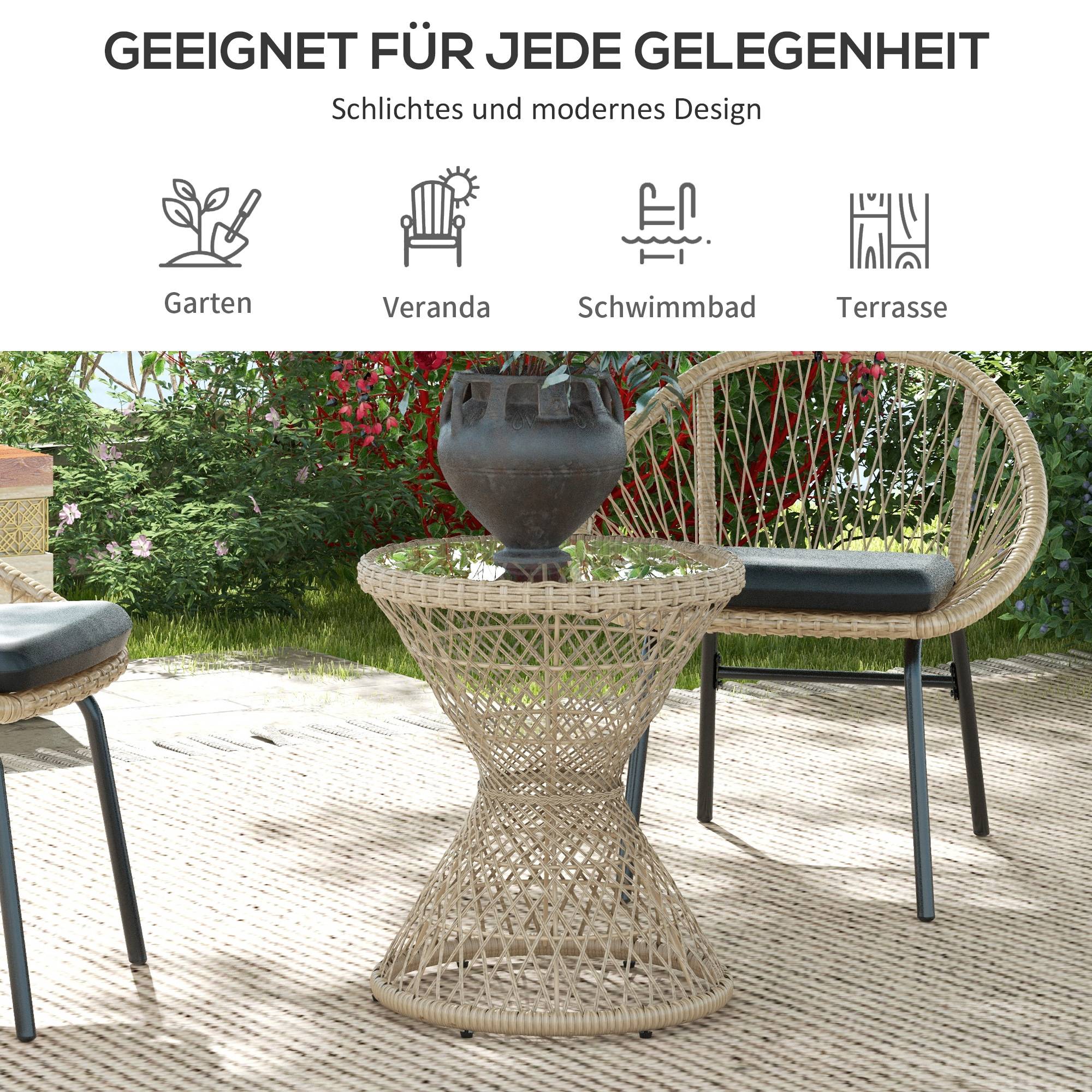 Table basse bohème en rotin PE avec plateau en verre, dimensions 45 x 45 x 52 cm, finition naturelle - Image 6