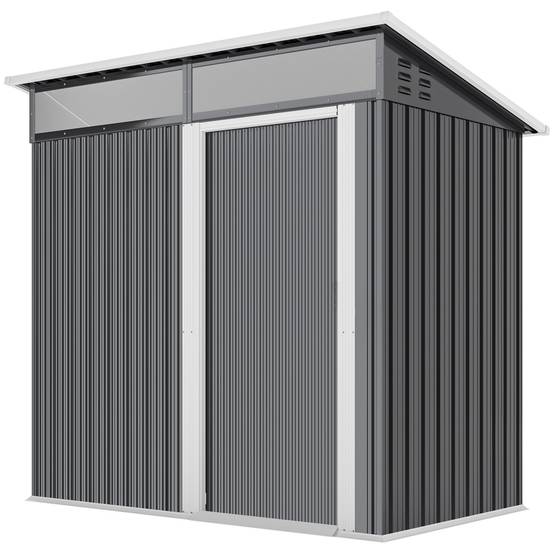 Abri de jardin en métal avec porte coulissante, fenêtres et ventilation pour le rangement extérieur 195 x 122 x 159/182 cm Gris - Image 2