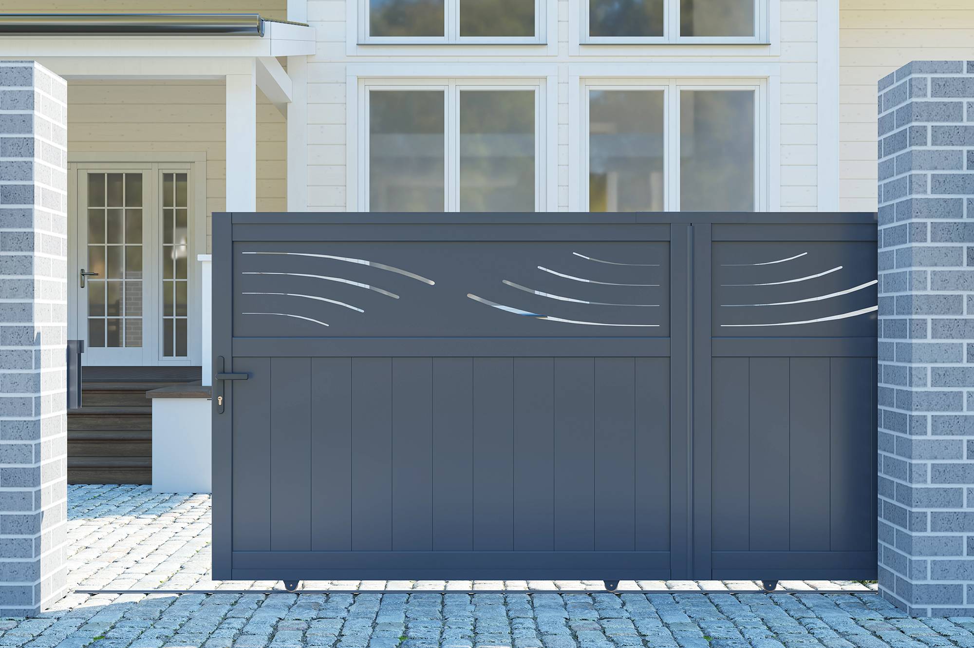 CASANOOV - Portail coulissant 3,7m HALTI H.140cm aluminium gris + 2 poteaux ELDA aluminium gris 15x15cm - Image 5