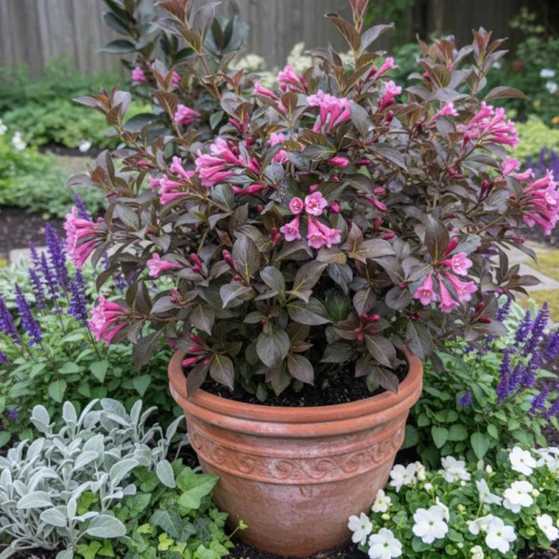 Weigela nain pourpre, Weigelia à fleurs Rose - feuillage Caduc - Pot de 1,5L - 10/20 cm-  hauteur à maturité De 0,50 m à 1,00 m - Image 6