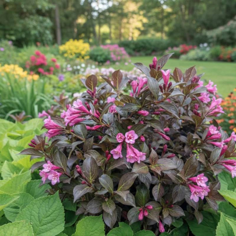 Weigela nain pourpre, Weigelia à fleurs Rose - feuillage Caduc - Pot de 1,5L - 10/20 cm-  hauteur à maturité De 0,50 m à 1,00 m - Image 4