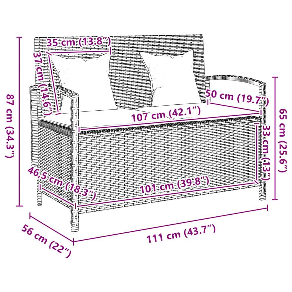 Vidaxl - Banc de rangement de jardin avec coussin marron polyrotin vidaXL 4104212 - Image 3