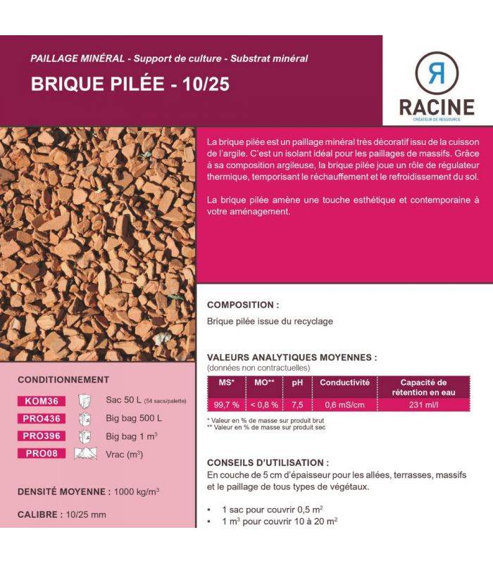Paillage minéral décoratif en brique pilée 10/25mm, 54 sac de 20 litres - KOM36-54x20 - Image 2