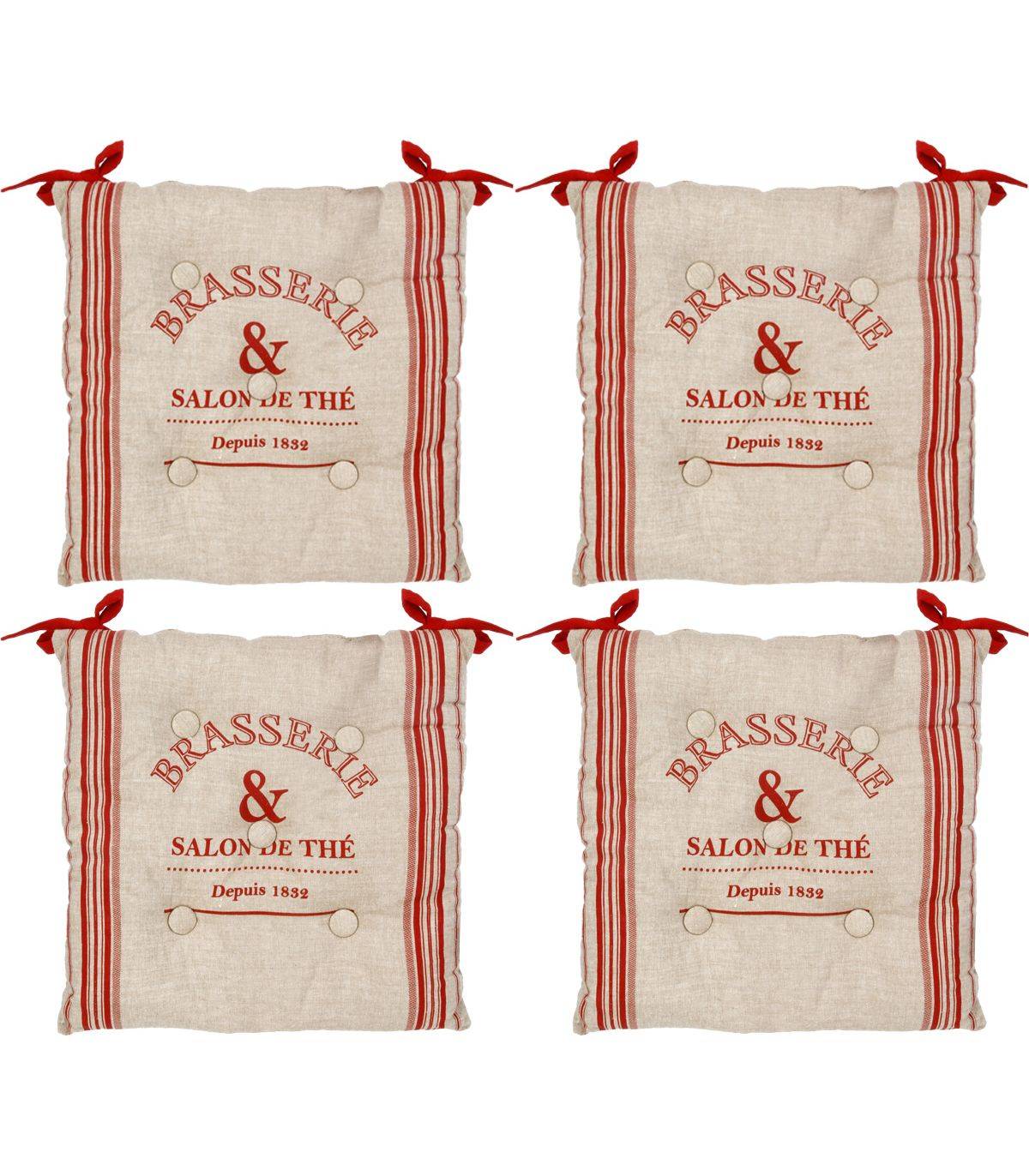 Lot de 4 Galettes de chaise en Coton Beige et Rouge 40 x 40 cm - Image 1