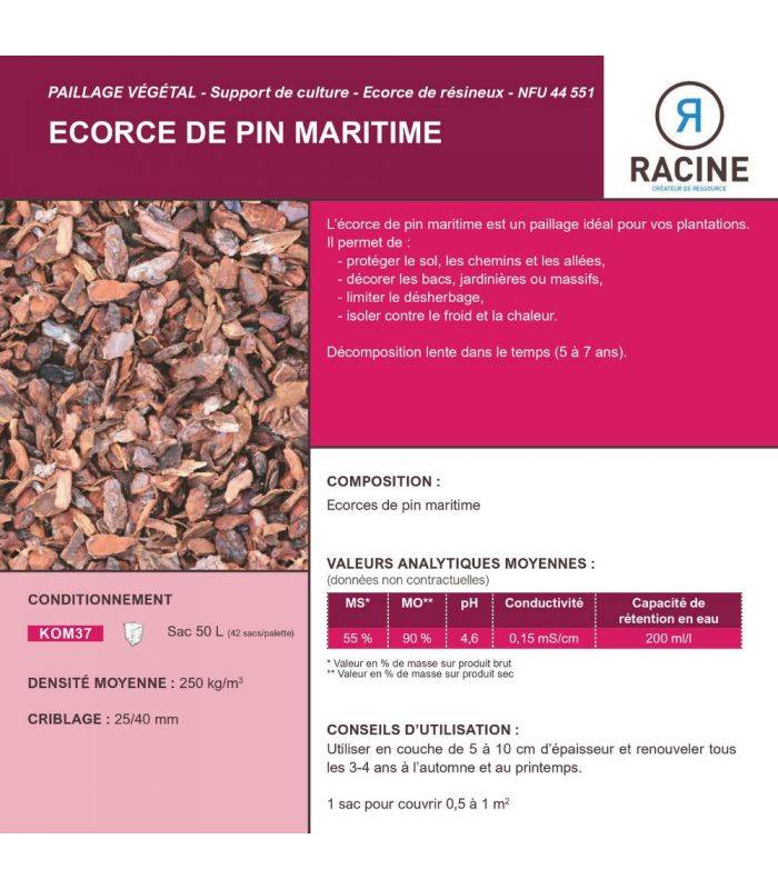 Paillage végétal biodégradable écorces de pin maritime 48 sacs 50 L pour 10m2 - KOM37-48x50 - Image 2