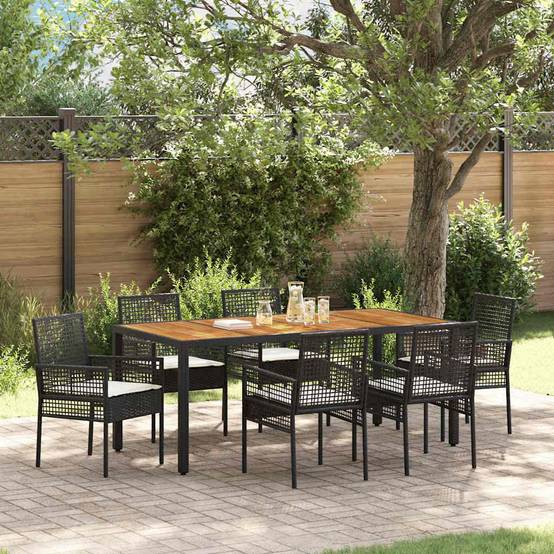 ComfortXL - Table et chaises de jardin 6 places en polyrotin pour repas en terrasse avec coussins Noir – ComfortXL Outdoor Living - Image 1